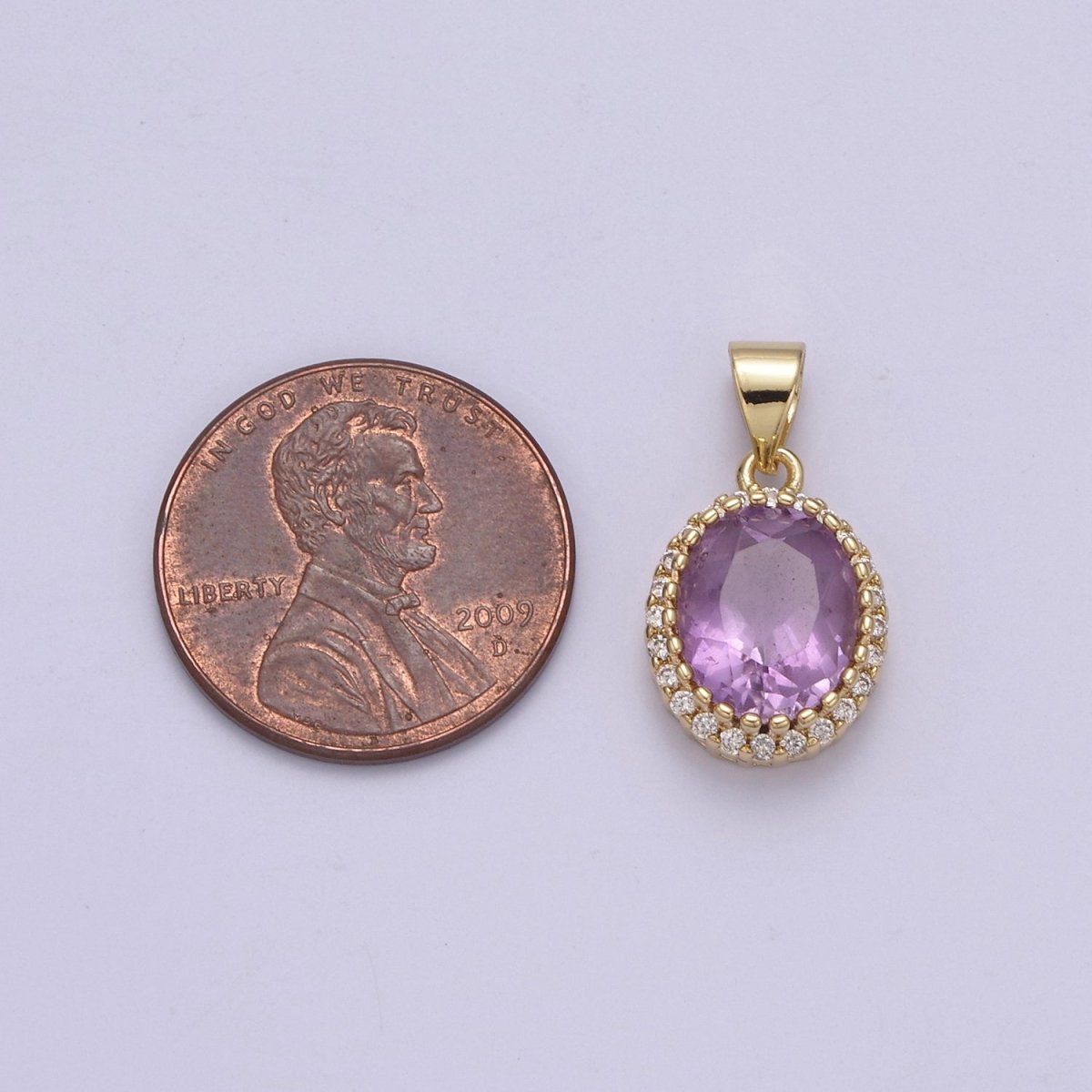 Dainty Purple Amethyst Oval Charm with Clear Cubic Zircon Pendant for Minimalist Jewelry Gemstone H-727 - DLUXCA