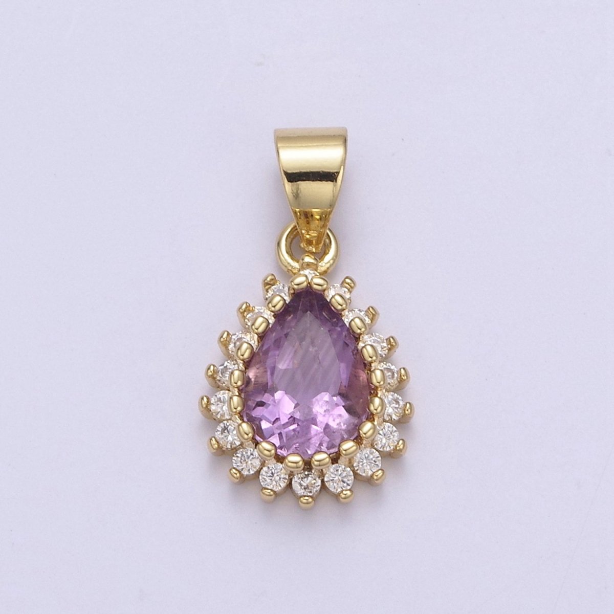 Dainty Purple Amethyst Tear drop Charm with Clear Cubic Zircon Pendant for Minimalist Jewelry Gemstone H-788 - DLUXCA