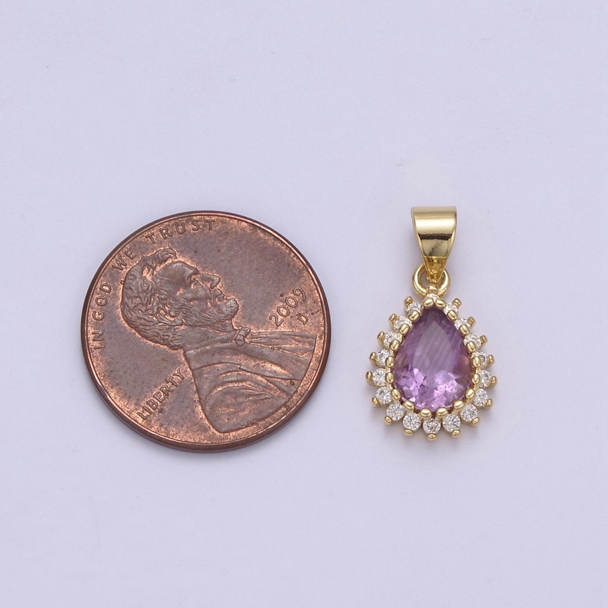 Dainty Purple Amethyst Tear drop Charm with Clear Cubic Zircon Pendant for Minimalist Jewelry Gemstone H-788 - DLUXCA
