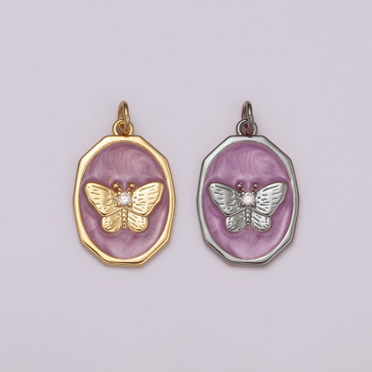 Dainty Purple Butterfly Gold Charm for Necklace Earring Bracelet Component Enamel Charm C-374 M-936