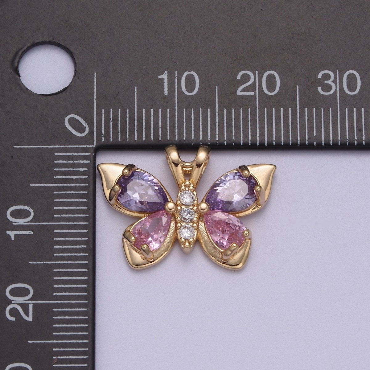 Dainty Purple Pink Cz Butterfly Charm for Necklace Supply N-582 - DLUXCA