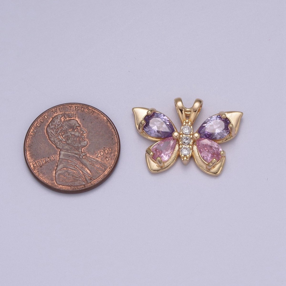 Dainty Purple Pink Cz Butterfly Charm for Necklace Supply N-582 - DLUXCA