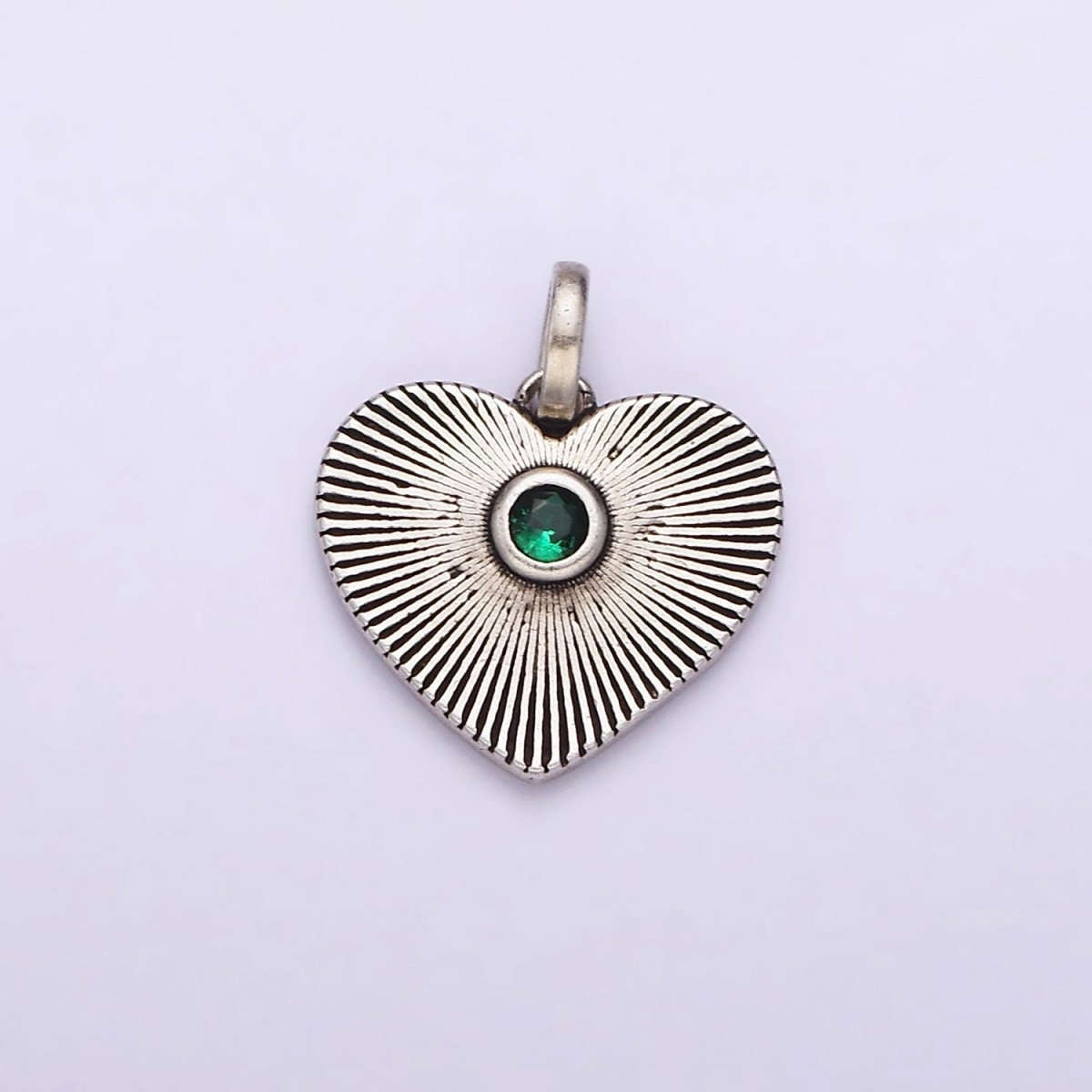 Dainty Radial Heart Charm in 925 Sterling Silver Pendant with Green Micro Pave Medallion Jewelry SL-323 - DLUXCA