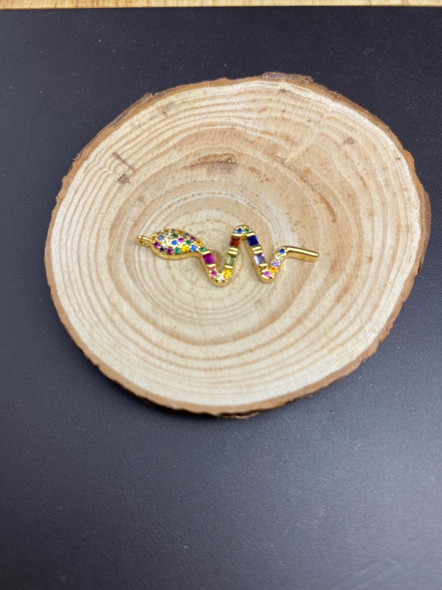 Dainty Rainbow Micro Pave Snake Charm, CZ Cubic Snake Charm Gold Filled Serpent Charm Animal Charm for Necklace, Earring, Bracelet Component D-067 - DLUXCA