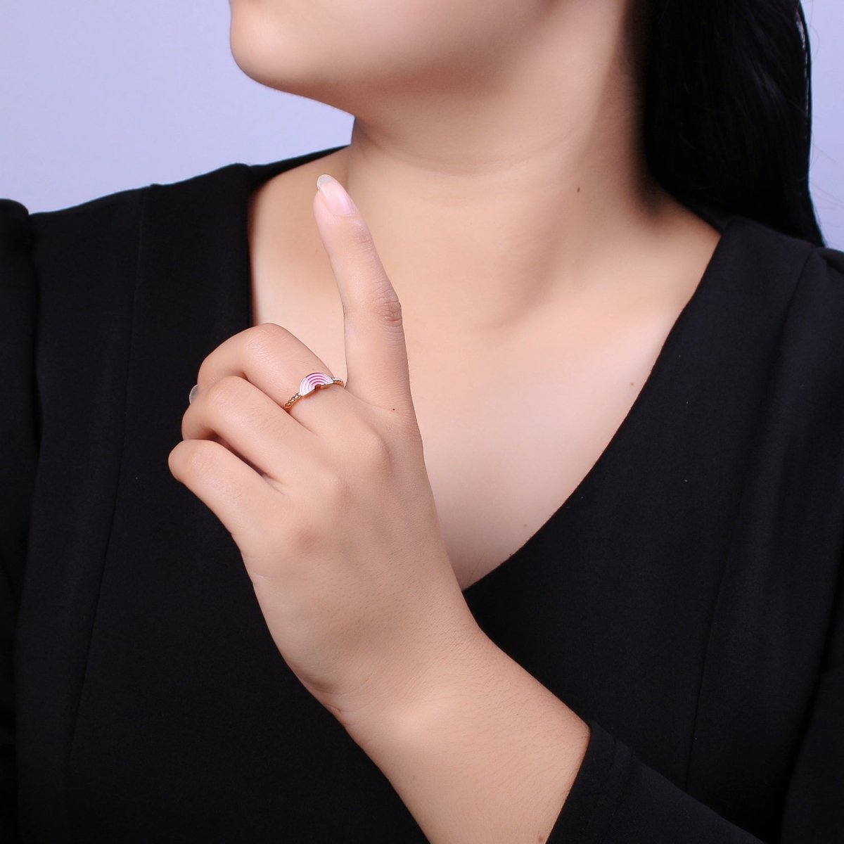 Dainty Rainbow Ring, Pink Enamel Ring Twisted Open Adjustable Ring Christmas New beginning gift U-113 U-114