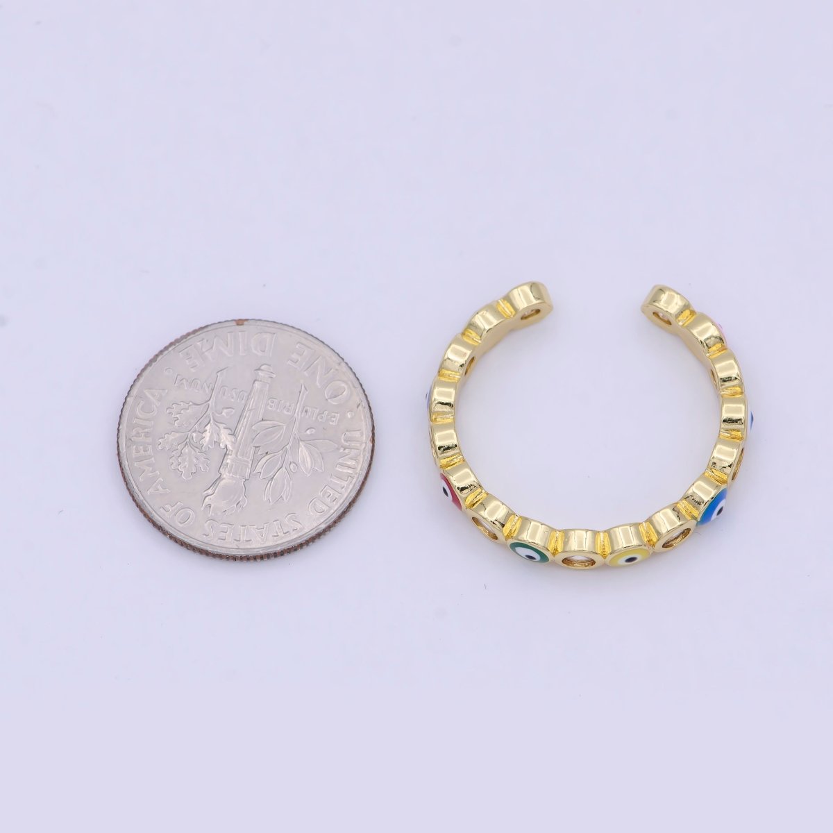 Dainty Red / Blue Gold Filled Evil Eye Ring Open Adjustable Ring  S-391