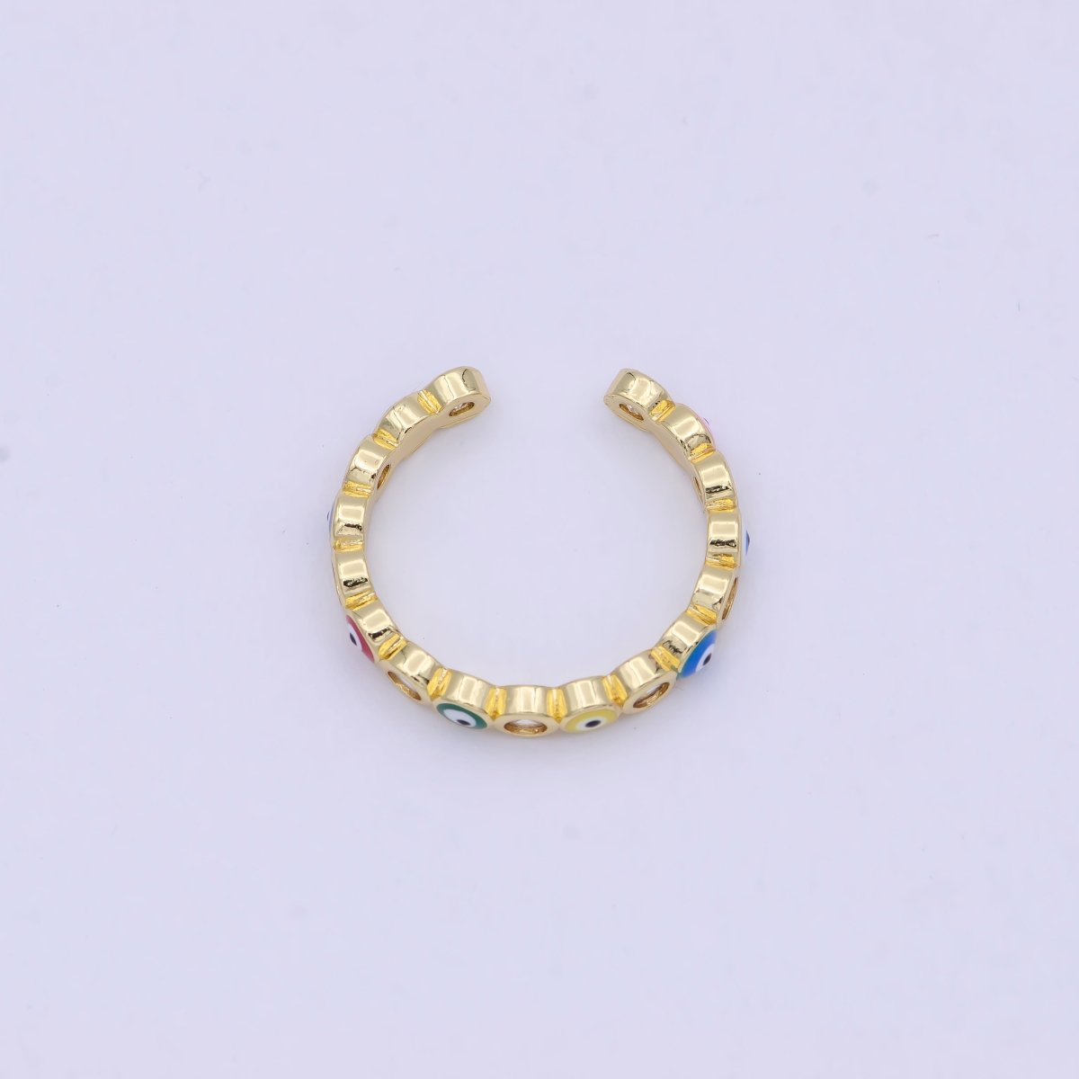 Dainty Red / Blue Gold Filled Evil Eye Ring Open Adjustable Ring  S-391