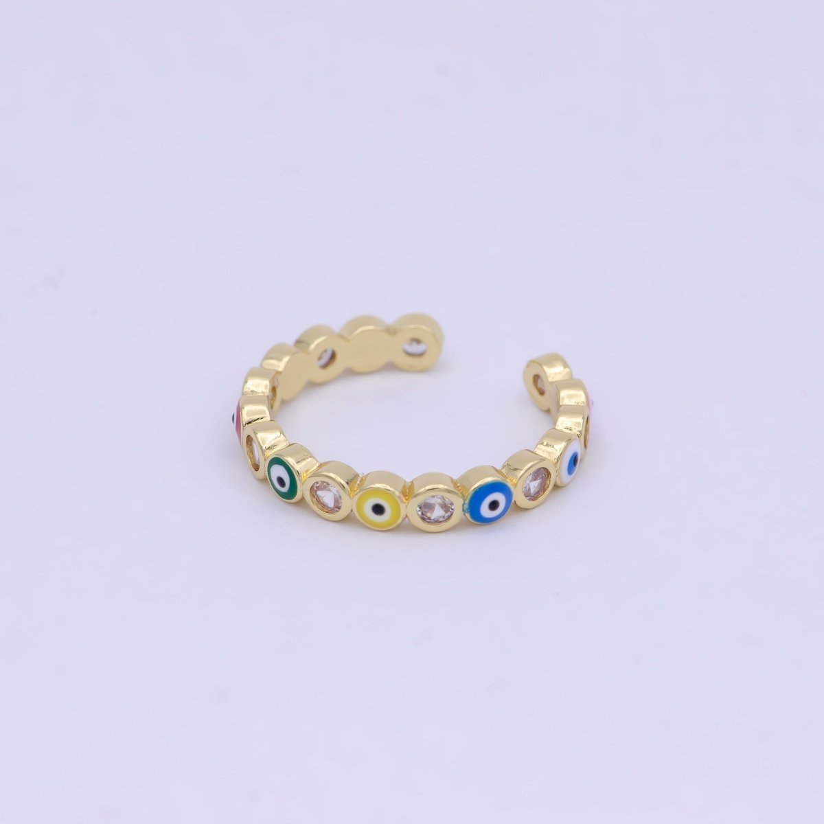 Dainty Red / Blue Gold Filled Evil Eye Ring Open Adjustable Ring  S-391