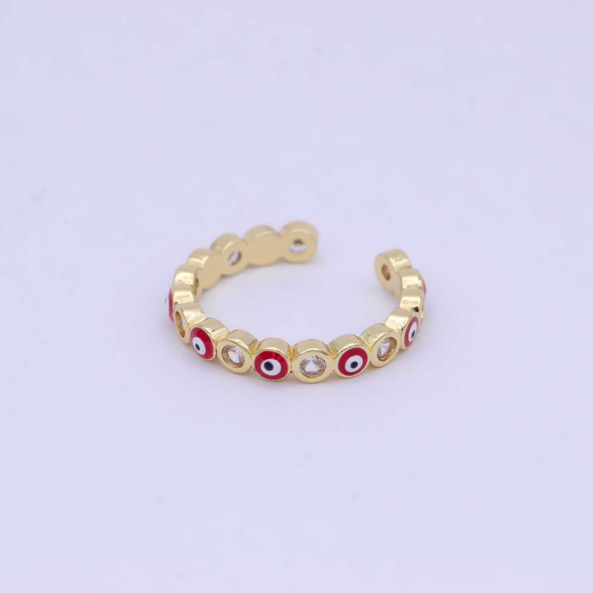 Dainty Red / Blue Gold Filled Evil Eye Ring Open Adjustable Ring  S-391