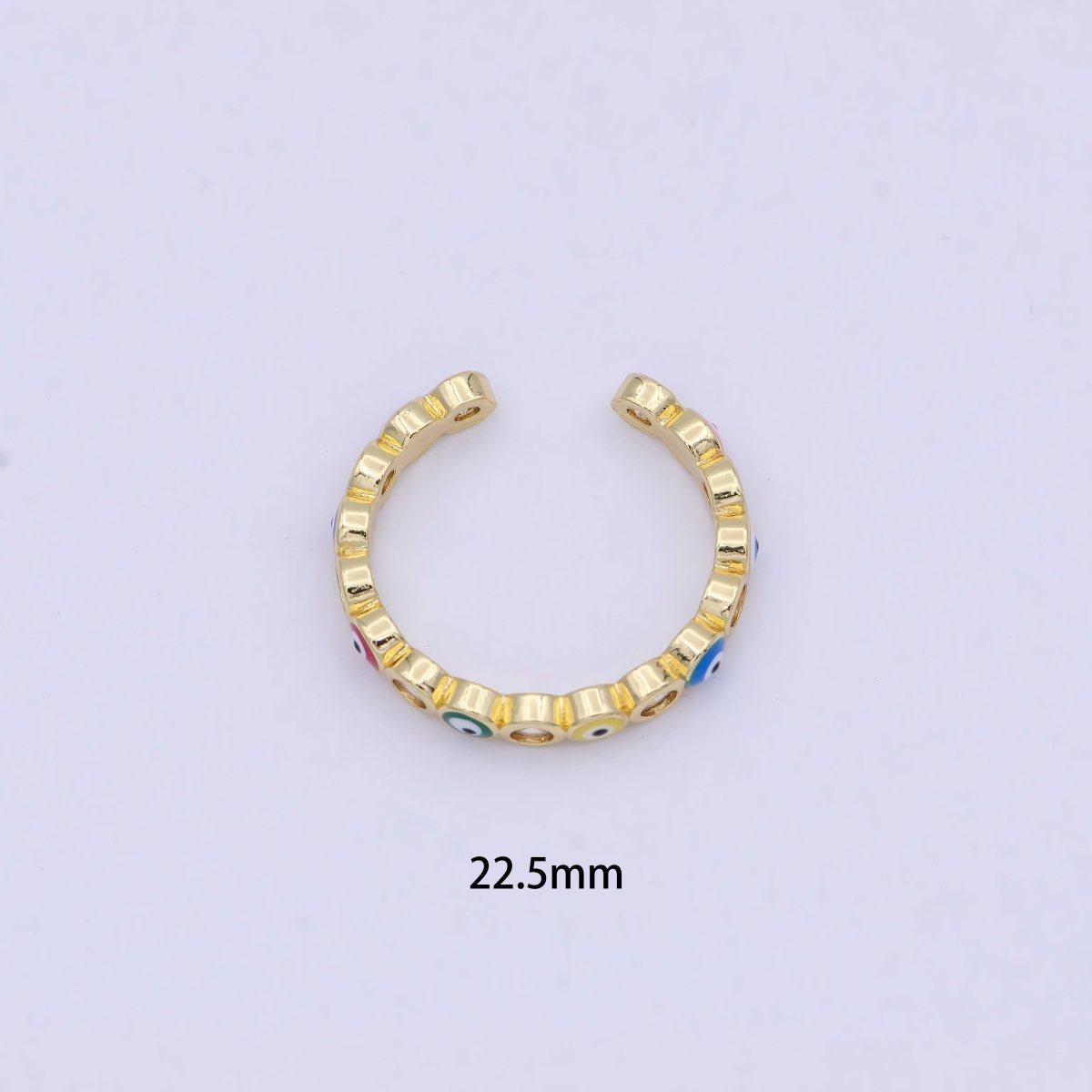 Dainty Red / Blue Gold Filled Evil Eye Ring Open Adjustable Ring  S-391