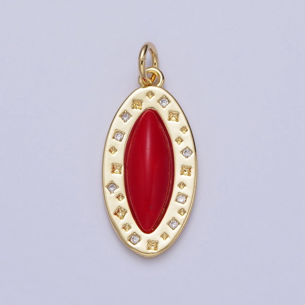 Dainty Red Carnelian Marquise Eye Geometric Star Charm in Gold & Silver | N-436