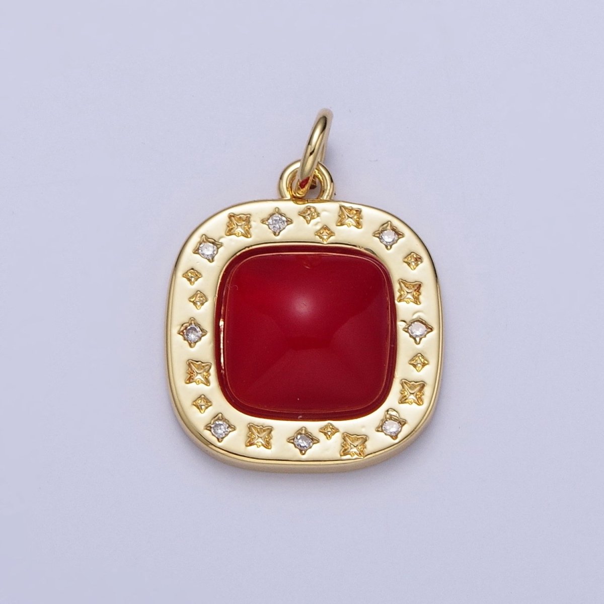 Dainty Red Carnelian Square Geometric Star Charm in Gold & Silver | N-474