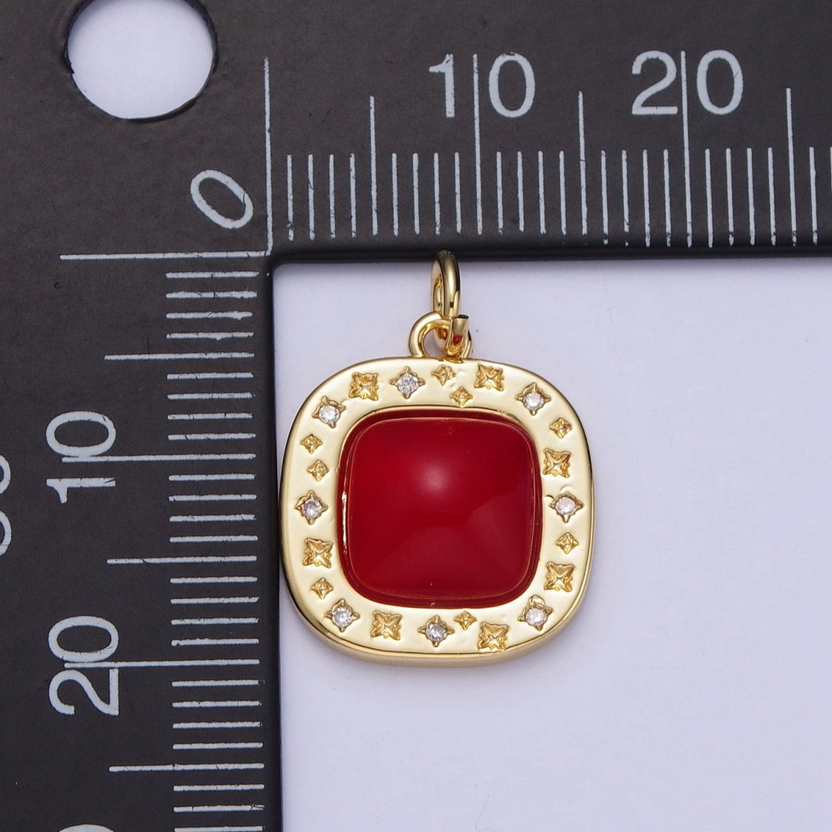 Dainty Red Carnelian Square Geometric Star Charm in Gold & Silver | N-474