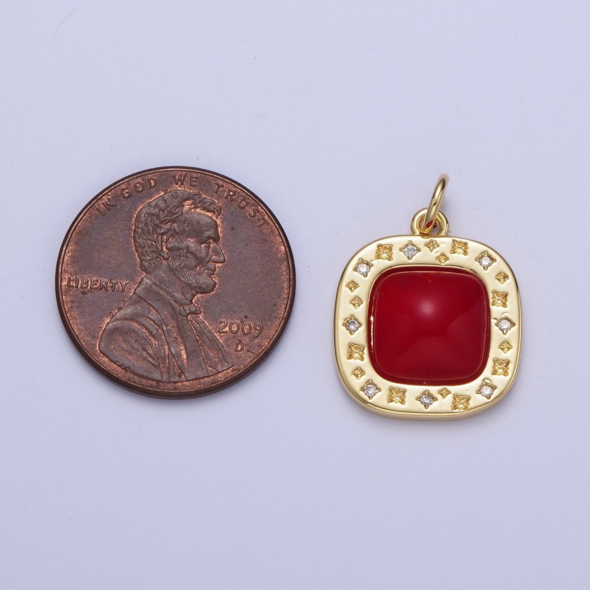 Dainty Red Carnelian Square Geometric Star Charm in Gold & Silver | N-474