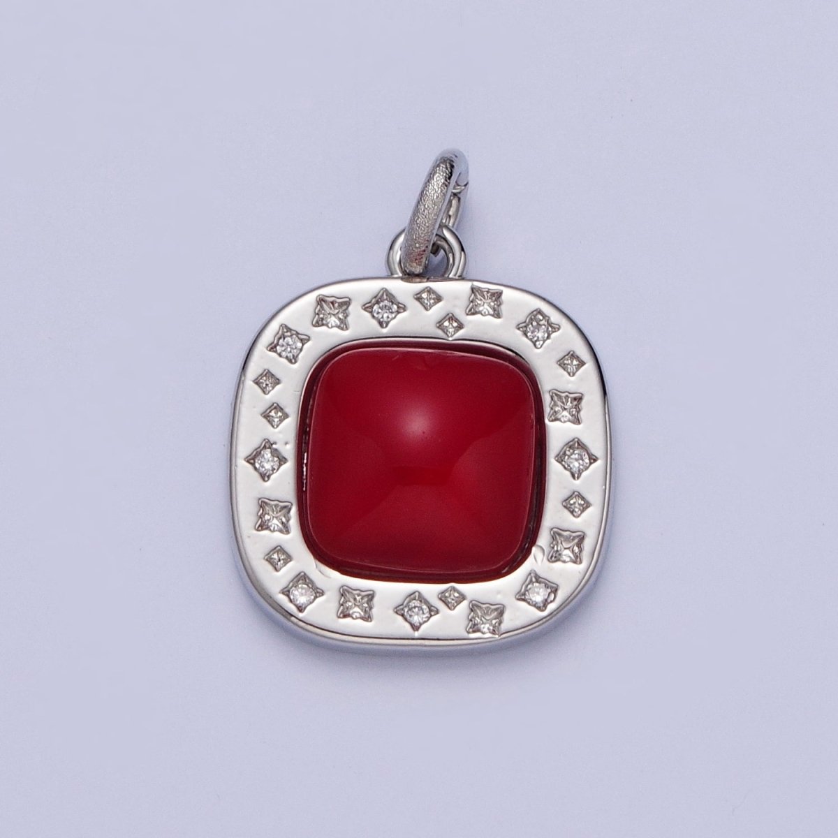 Dainty Red Carnelian Square Geometric Star Charm in Gold & Silver | N-474