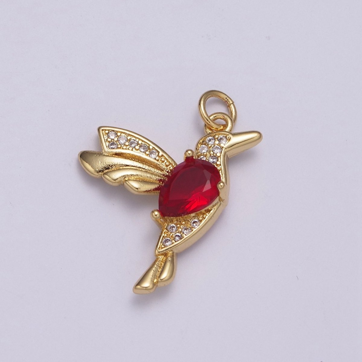 Dainty Red Cz Gold Bird Charm N-230 - DLUXCA