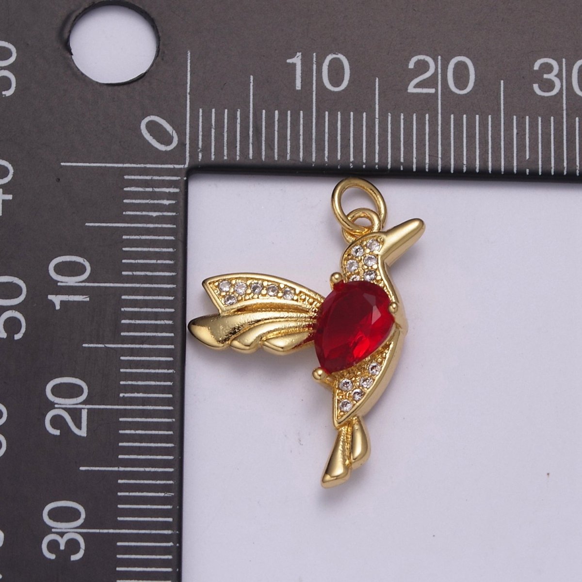 Dainty Red Cz Gold Bird Charm N-230 - DLUXCA