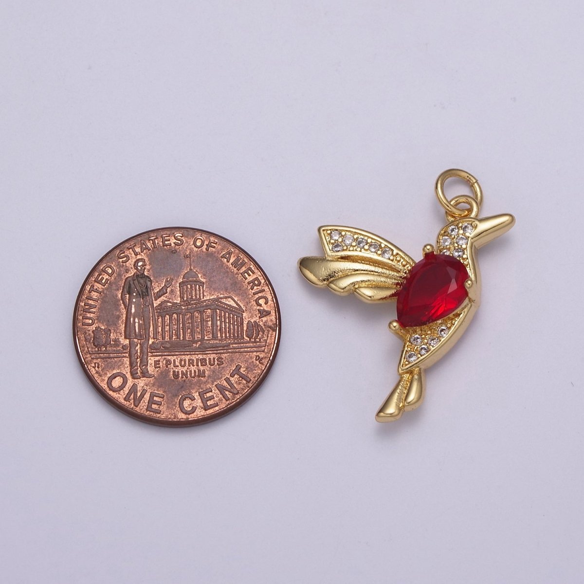 Dainty Red Cz Gold Bird Charm N-230 - DLUXCA