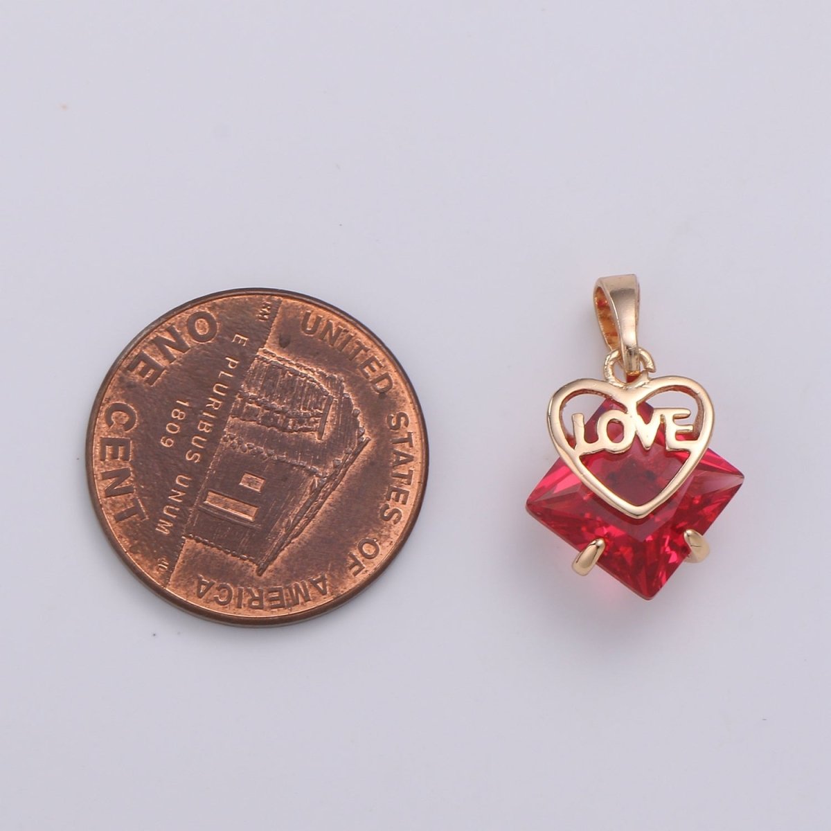Dainty Red Gem Pendant Cubic Zirconia Rose Gold filled Heart Charm for Necklace Earring Bracelet Component J-105
