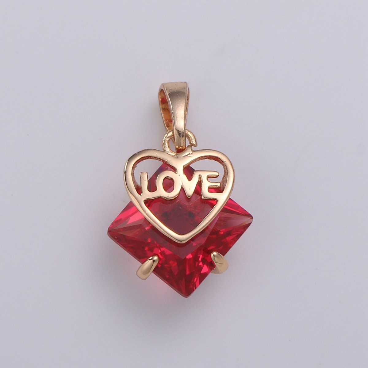 Dainty Red Gem Pendant Cubic Zirconia Rose Gold filled Heart Charm for Necklace Earring Bracelet Component J-105