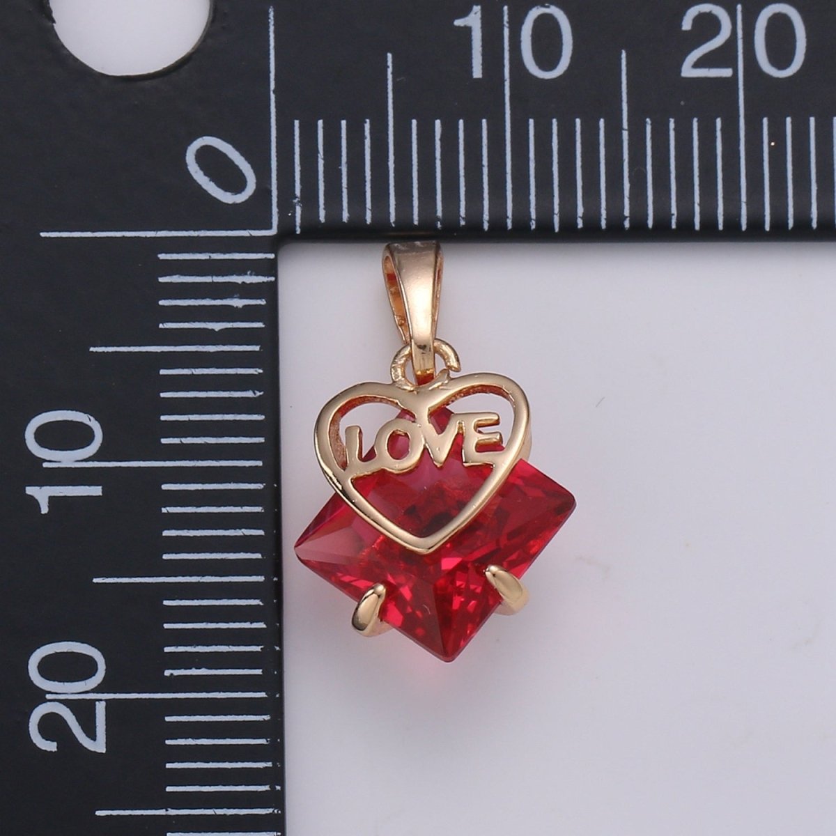 Dainty Red Gem Pendant Cubic Zirconia Rose Gold filled Heart Charm for Necklace Earring Bracelet Component J-105