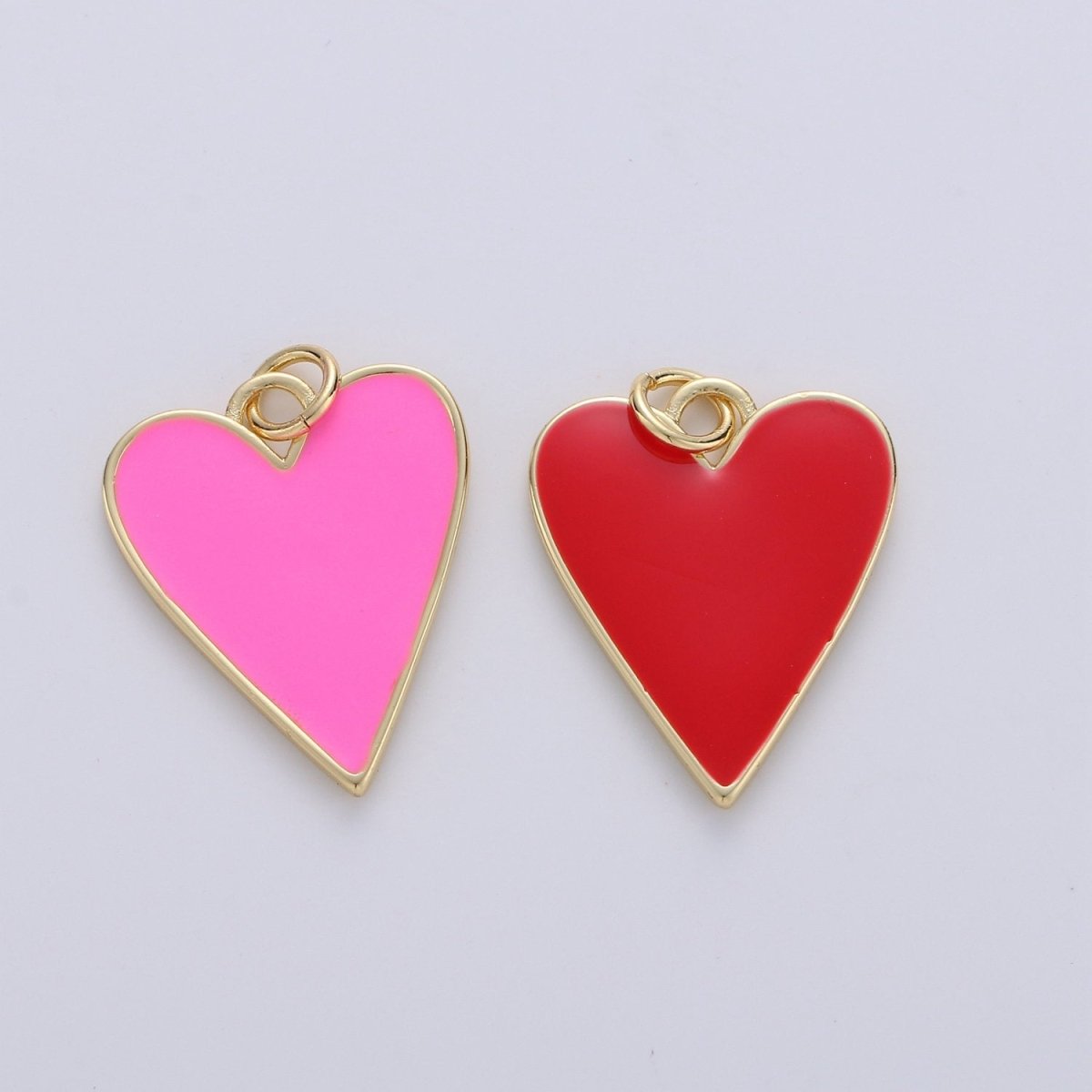Dainty Red Heart enameled Pink enamel heart pendant, Gold Love charm for Necklace Bracelet Earring Charm Supply Relationship Jewelry D-695 D-696
