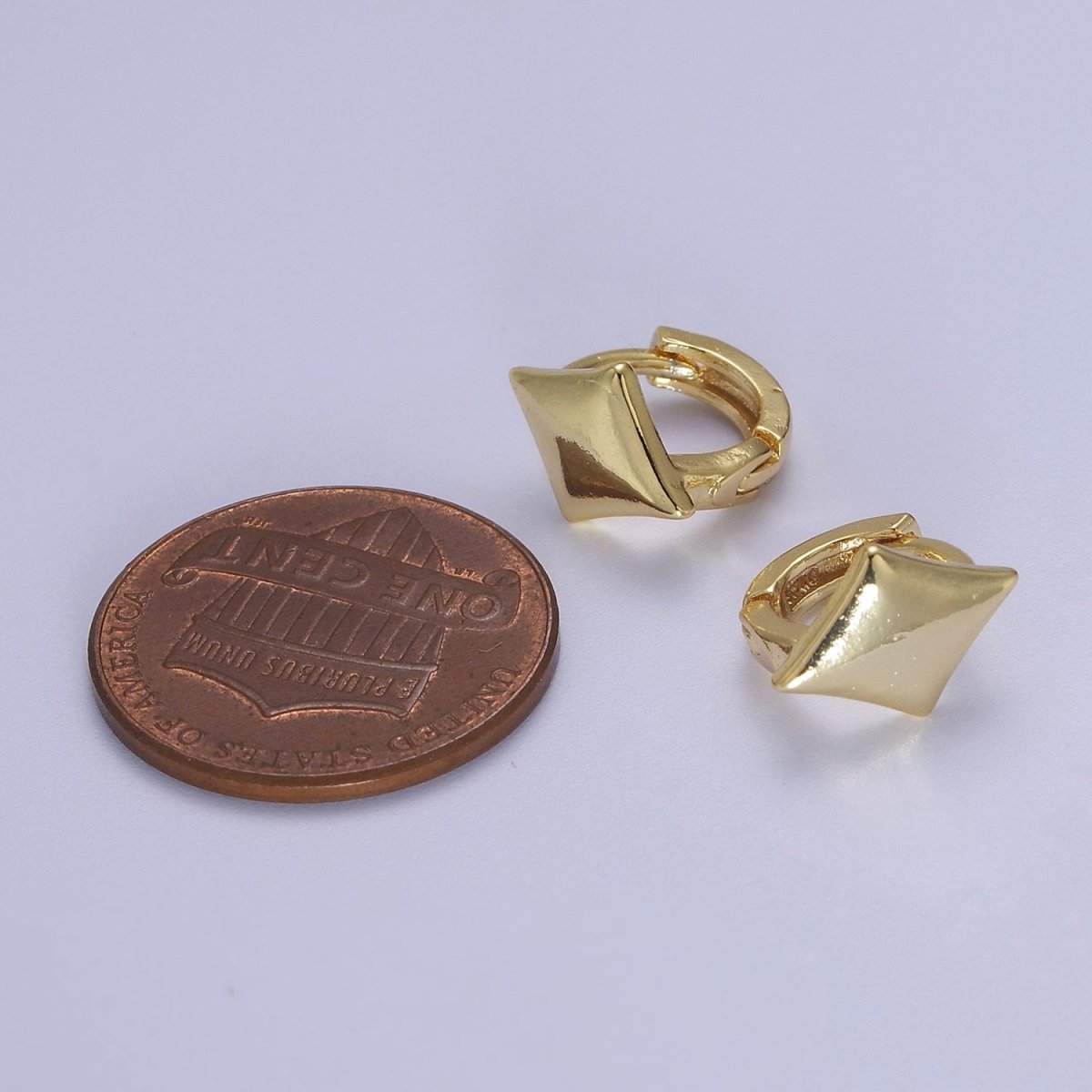 Dainty Rhombus Huggie Earrings | Tiny Geometric Hoops | Polygon Minimalist Earring V-091 - DLUXCA