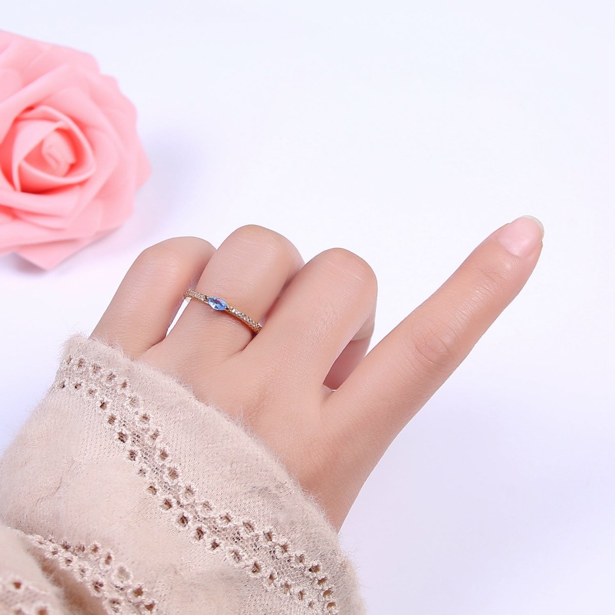 Dainty Ring, Gold Minimalist Ring, Stacking Ring, Green Purple Aqua CZ Diamond Gold Thin Ring, Gift for Her U-365, U-367