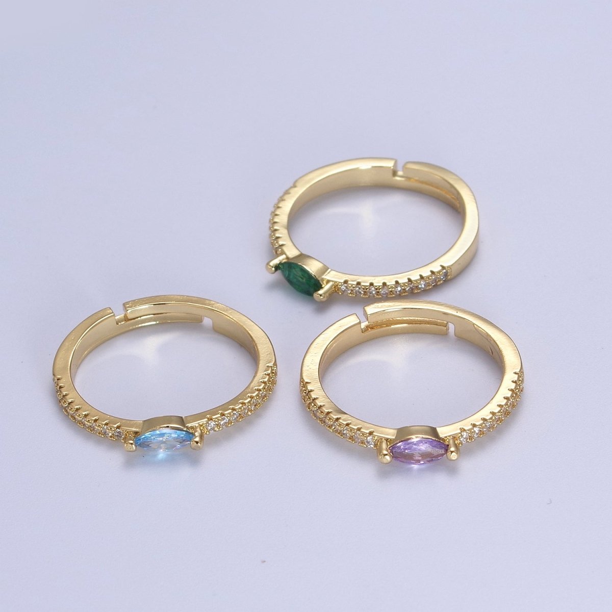 Dainty Ring, Gold Minimalist Ring, Stacking Ring, Green Purple Aqua CZ Diamond Gold Thin Ring, Gift for Her U-365, U-367