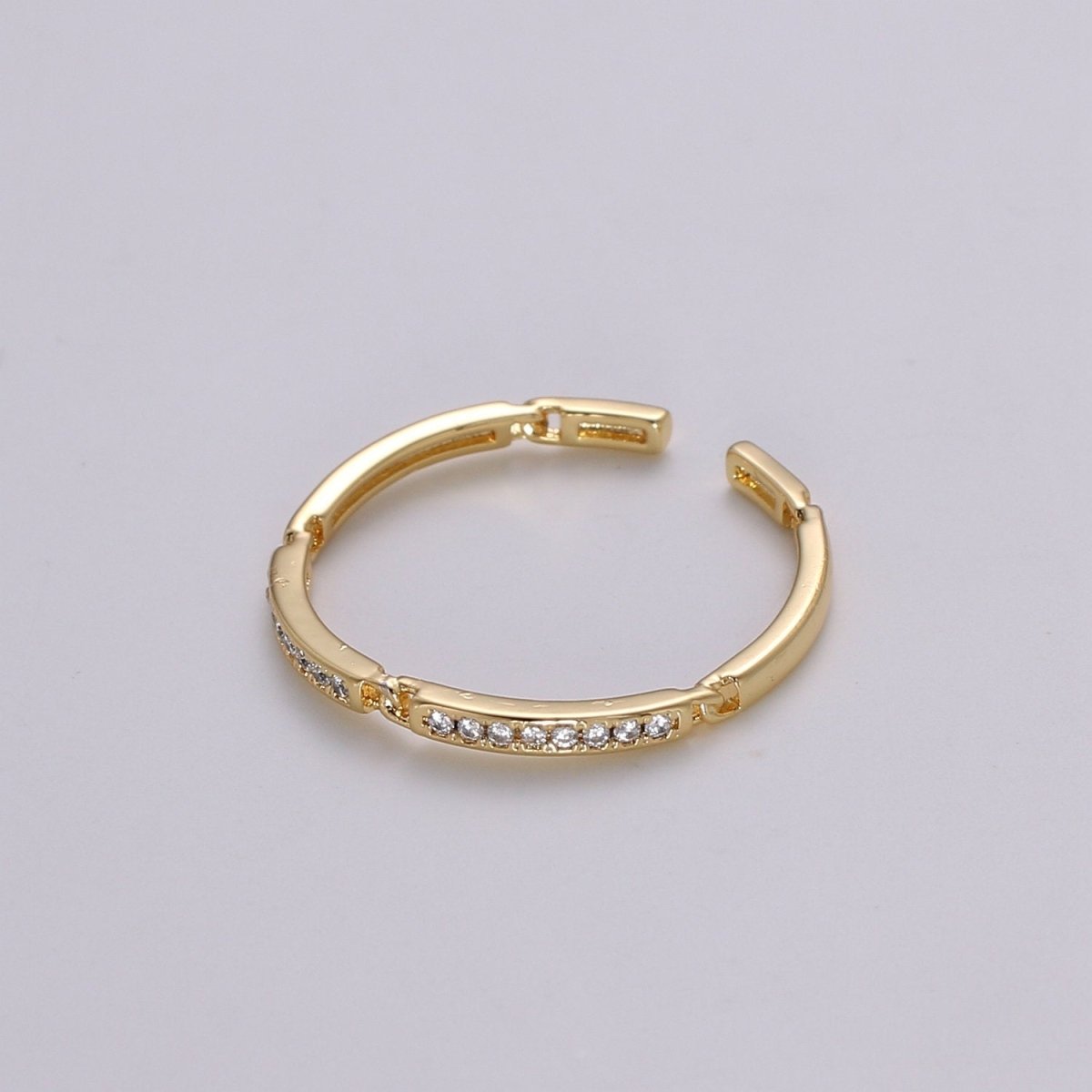 Dainty Ring, Gold Vermeil Minimalist Ring, Stacking Ring, Simple Open Ring, Cubic Zirconia Adjustable Ring, Thin Ring, Gift for Her R-127 - DLUXCA