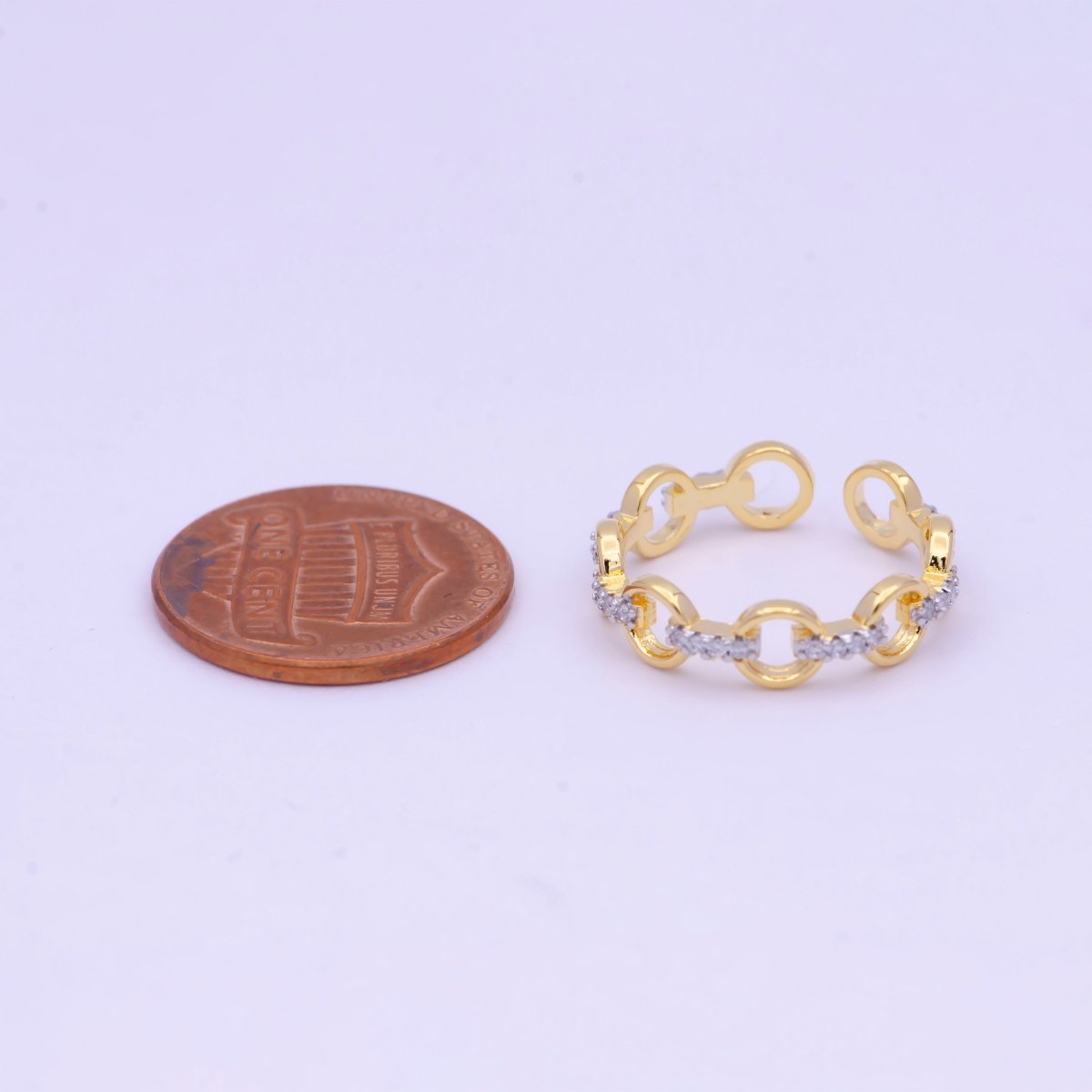 Dainty Rolo Cable Link Chain Ring with CZ S-235