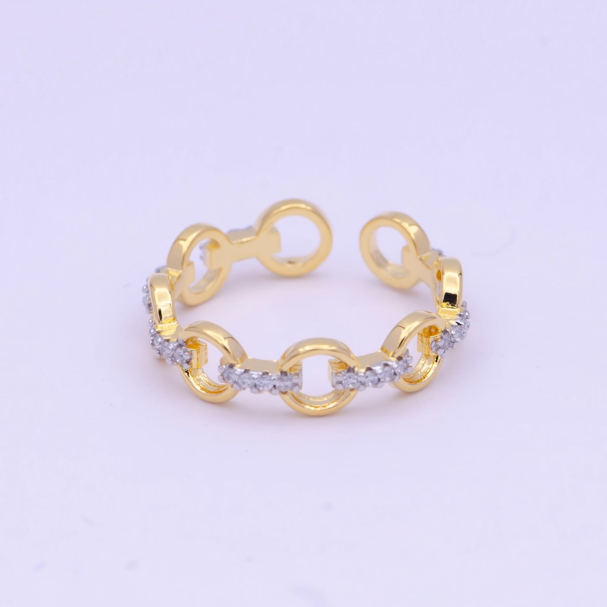 Dainty Rolo Cable Link Chain Ring with CZ S-235