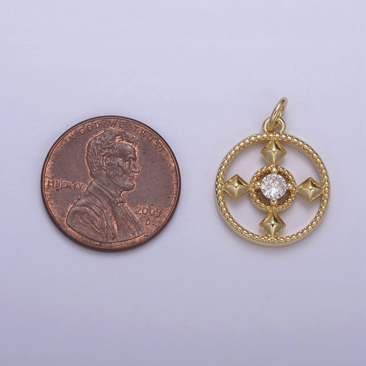 Dainty Round Cubic Charm 14k Gold Filled Coin Cross Charm for Necklace Earring Bracelet N-809 - DLUXCA