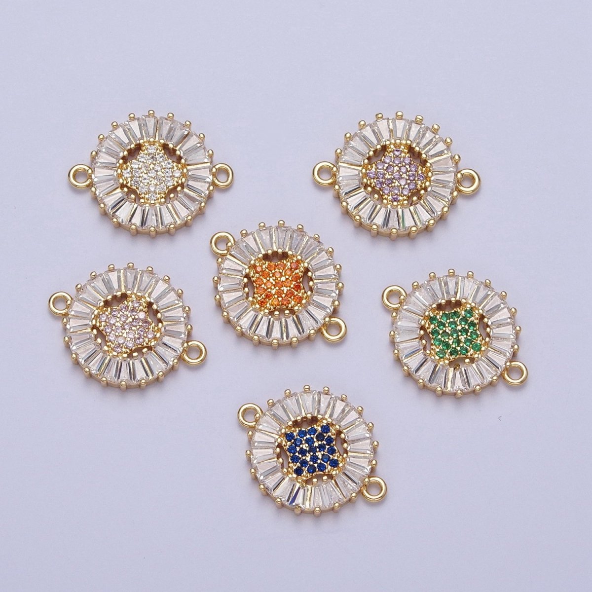 Dainty Round CZ Clover Gold Filled Charm Connector Clear Baguette Link Connector for Bracelet Necklace Supply F-322 F-356 F-417 F-437 F-464 F-483
