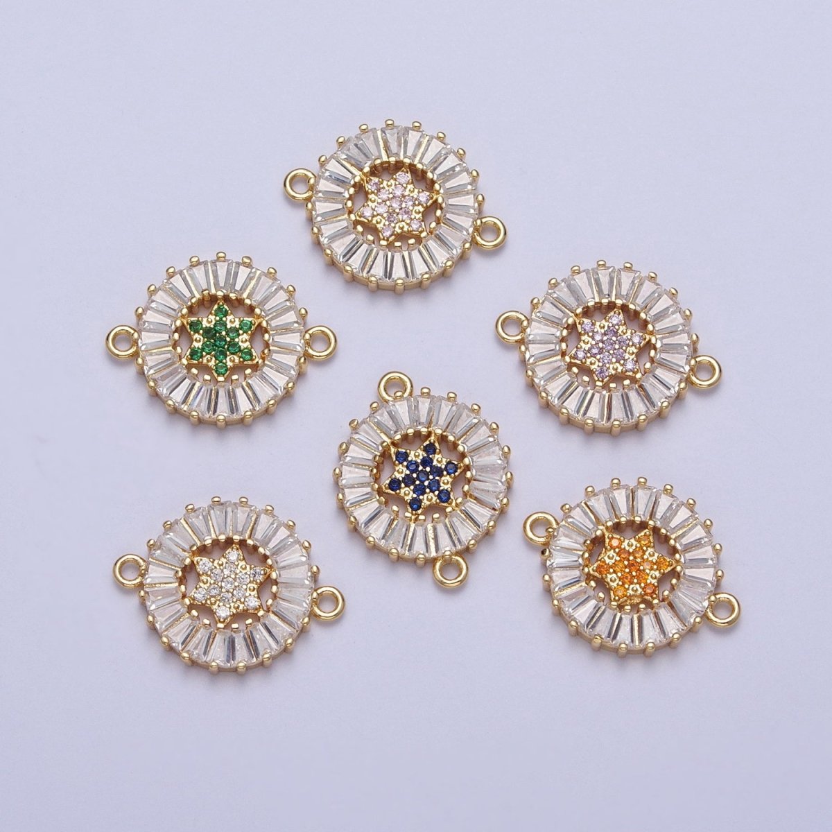 Dainty Round CZ Star Gold Filled Charm Connector Clear Baguette Link Connector for Bracelet Necklace Supply F-073 F-082 F-084 F-101 F-134