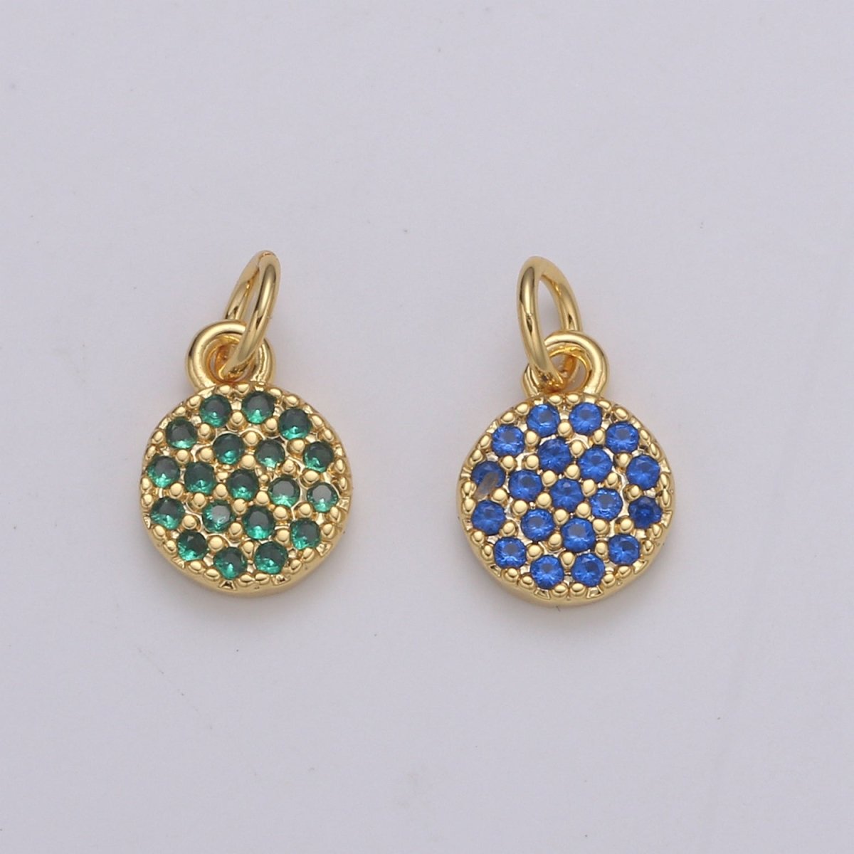 Dainty Round Disc Charm, 14K Gold Filled CZ Micro Pave Disc Pendant, Cubic Zirconia, Small Disc Pendant, Add on Charm for Bracelet 11x6mm E-221 E-222