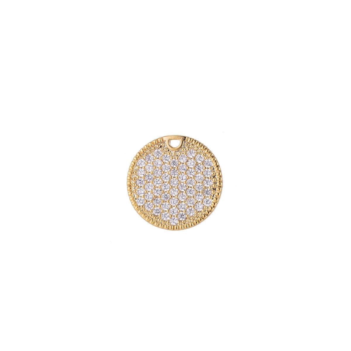 Dainty Round Gold Crystal Charm, Micro Pave CZ Charm, 18K Gold Filled Pendant Circle Geometric Necklace Charm for Jewelry MakingC-381 - DLUXCA