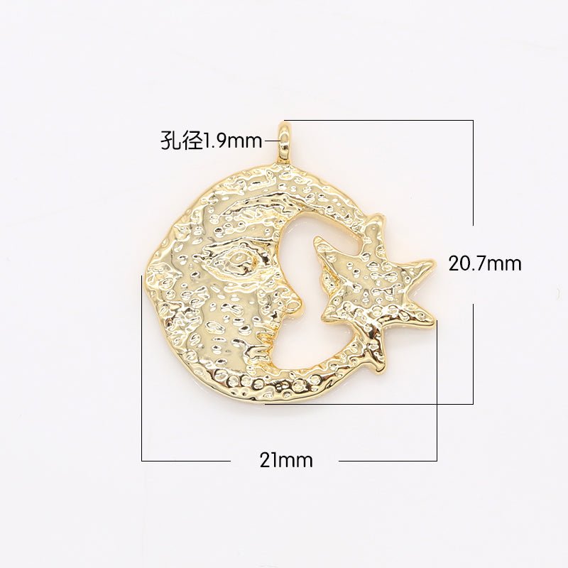 Dainty Rustic Crescent Moon and Star Charm, Golden Celestial Moon and Star Charm Pendant GP-140
