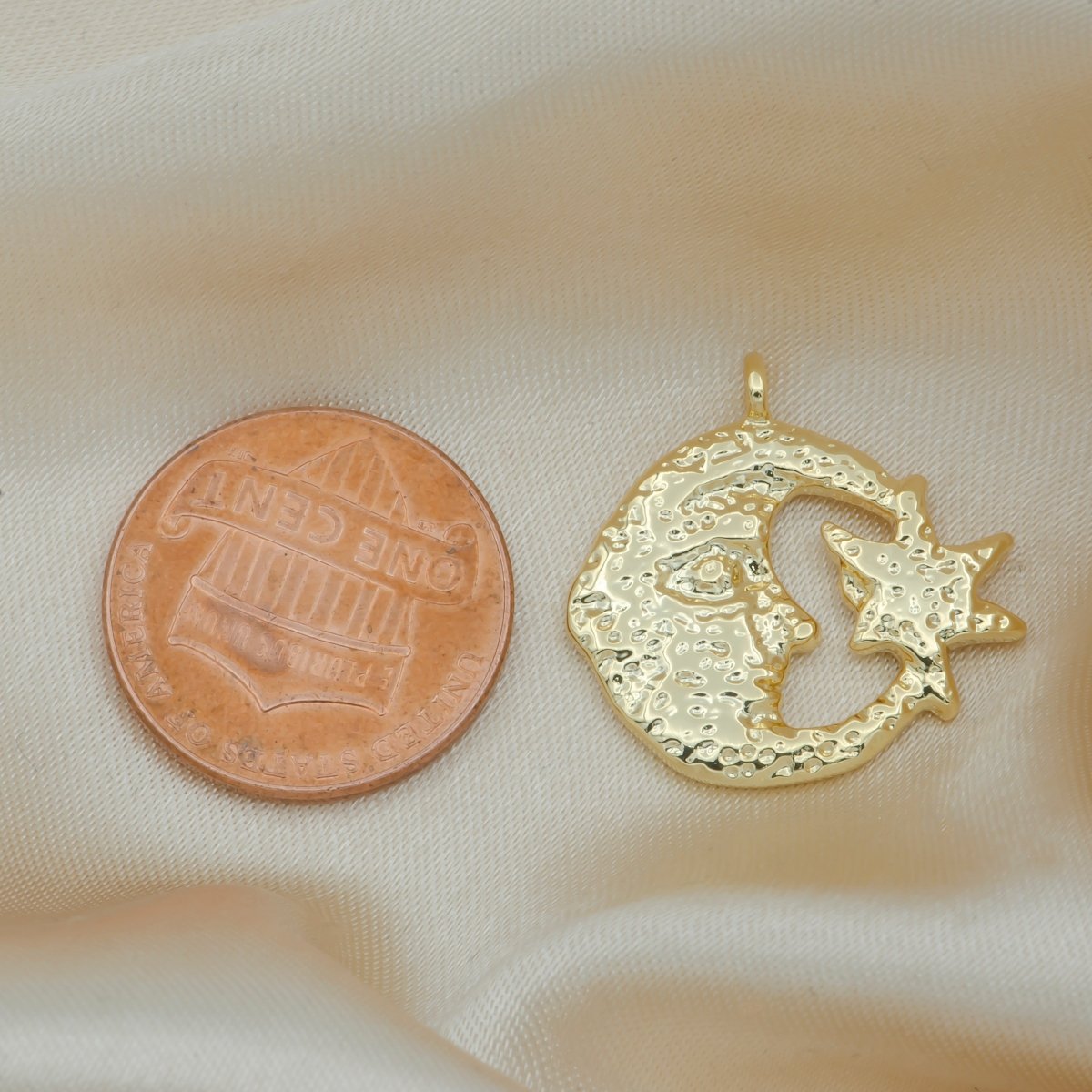 Dainty Rustic Crescent Moon and Star Charm, Golden Celestial Moon and Star Charm Pendant GP-140