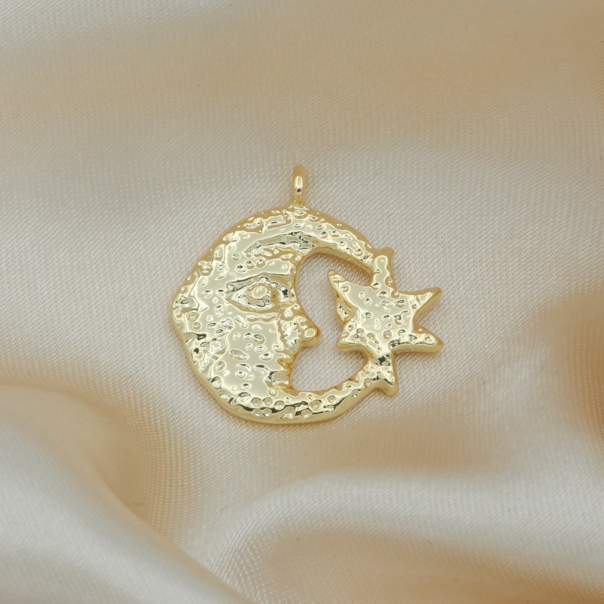 Dainty Rustic Crescent Moon and Star Charm, Golden Celestial Moon and Star Charm Pendant GP-140