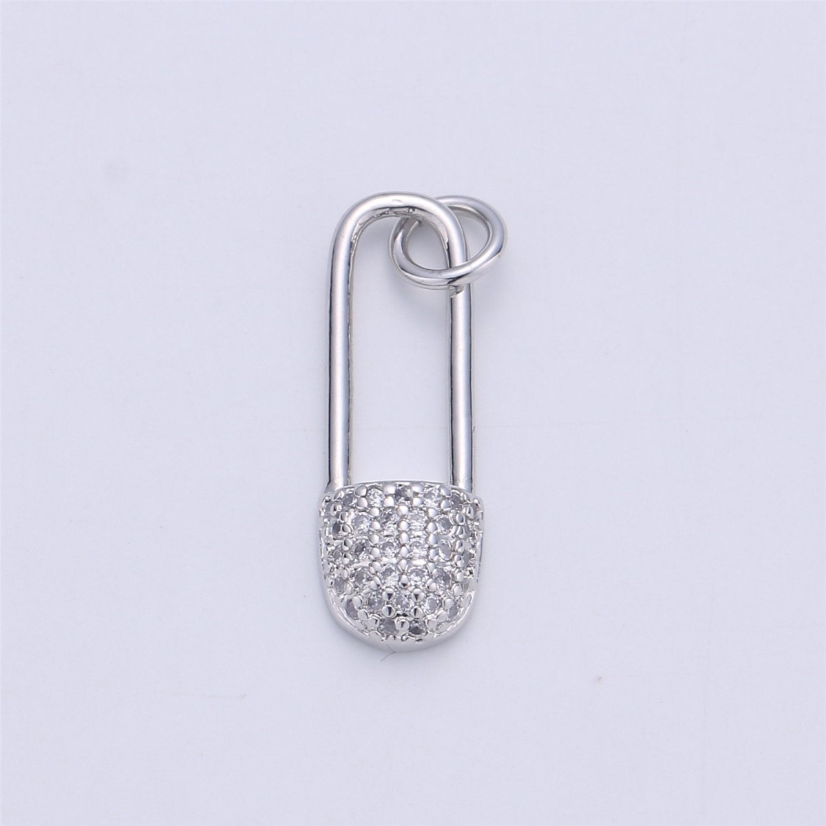 Dainty Safety Pin Charm Gold Micro Pave Charm in Cubic Zirconia Charm for Necklace Earring Bracelet Component supply C-920