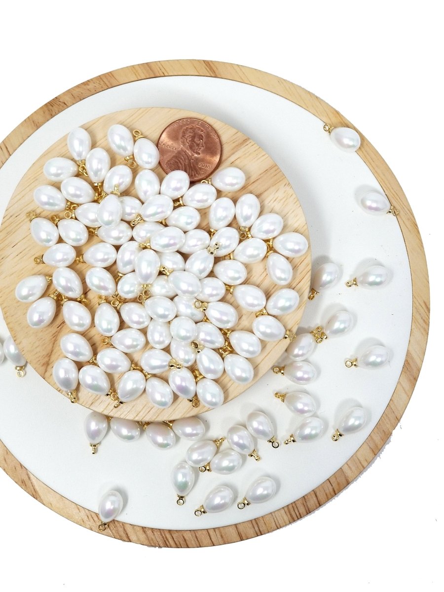 Dainty Sea Shell Pearl Teardrop Briolette, half drilled Tiny Drop Pearl 13x7mm 14x10 or 17x14 for Bridal Summer Ocean Inspired Jewelry making P-1810 P-1811 P-1814