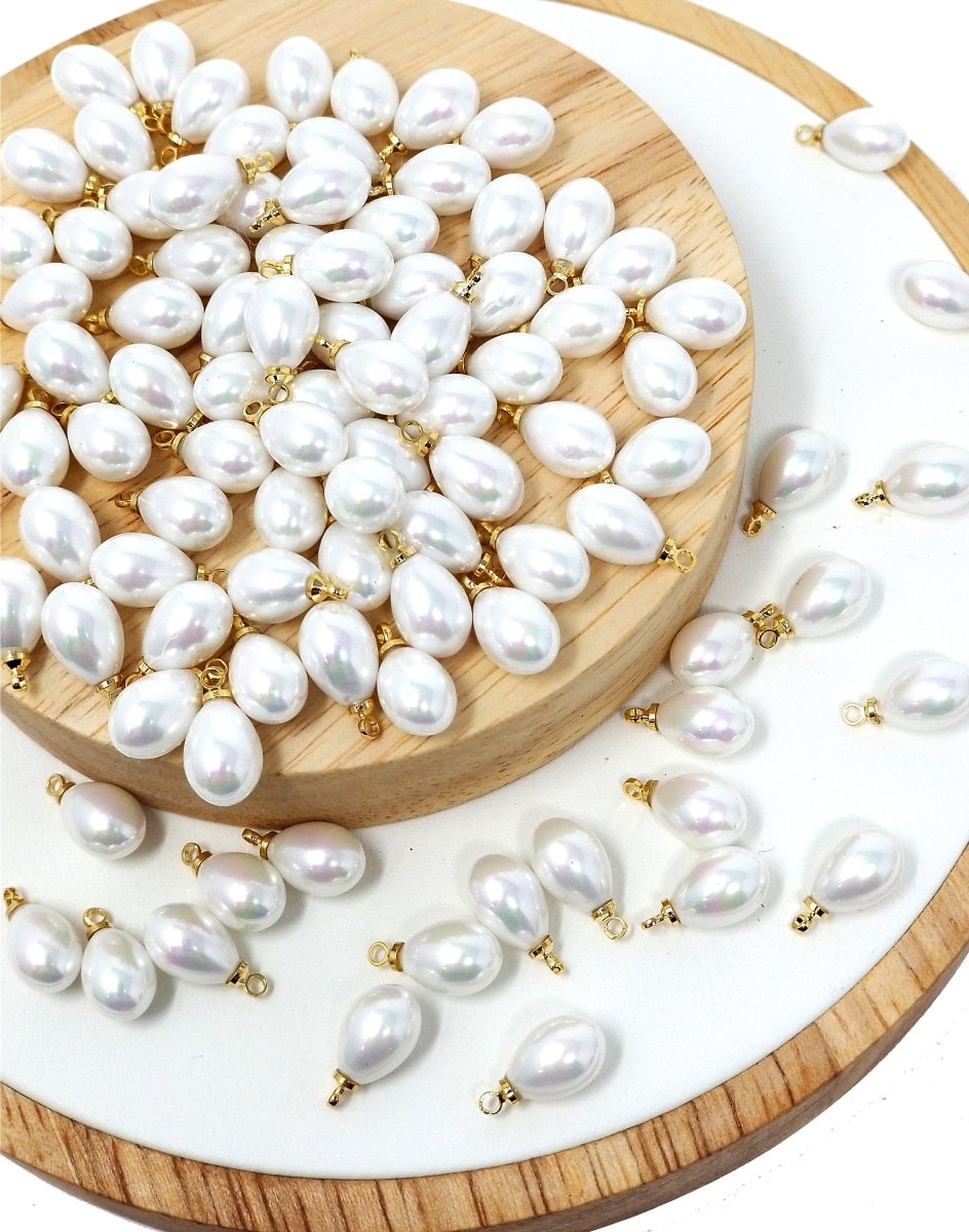 Dainty Sea Shell Pearl Teardrop Briolette, half drilled Tiny Drop Pearl 13x7mm 14x10 or 17x14 for Bridal Summer Ocean Inspired Jewelry making P-1810 P-1811 P-1814