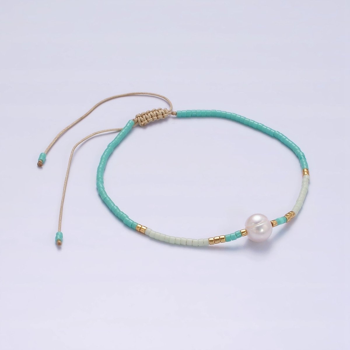 Dainty Shell Pearl Cord Bracelet with Turquoise Gold Cylinder Beaded Adjustable Bracelet | WA-2201 Clearance Pricing