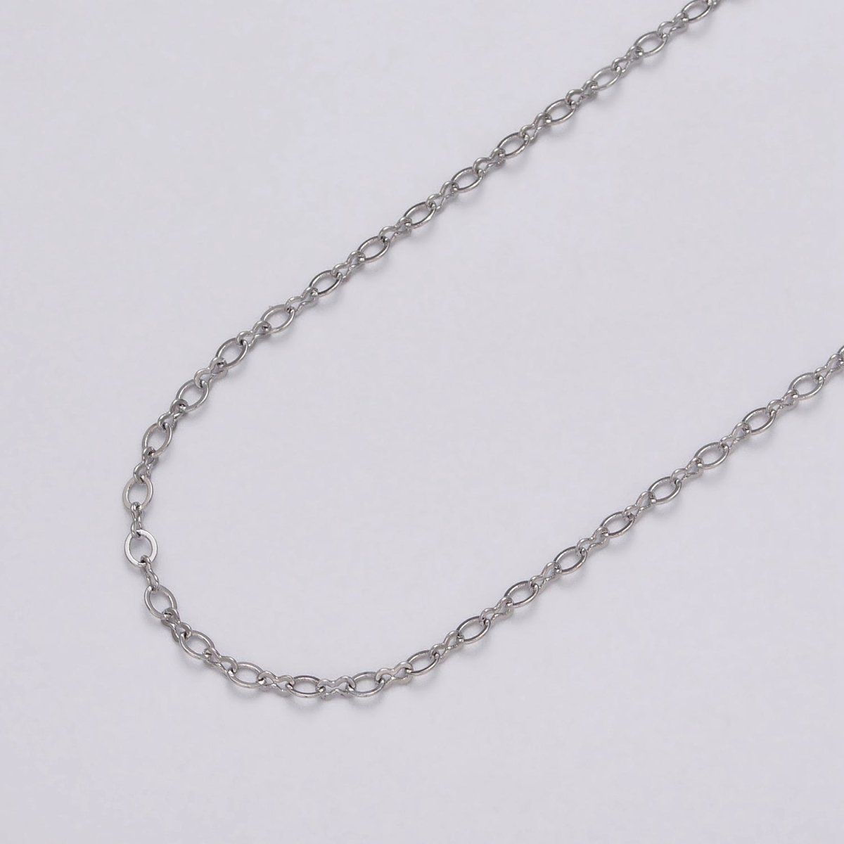 Dainty Silver 2mm Figure 8 Oval Cable Unfinished Dainty Chain, By The yard Wholesale Bulk Jewelry Chain for Making Supply | ROLL-1073 Clearance Pricing - DLUXCA