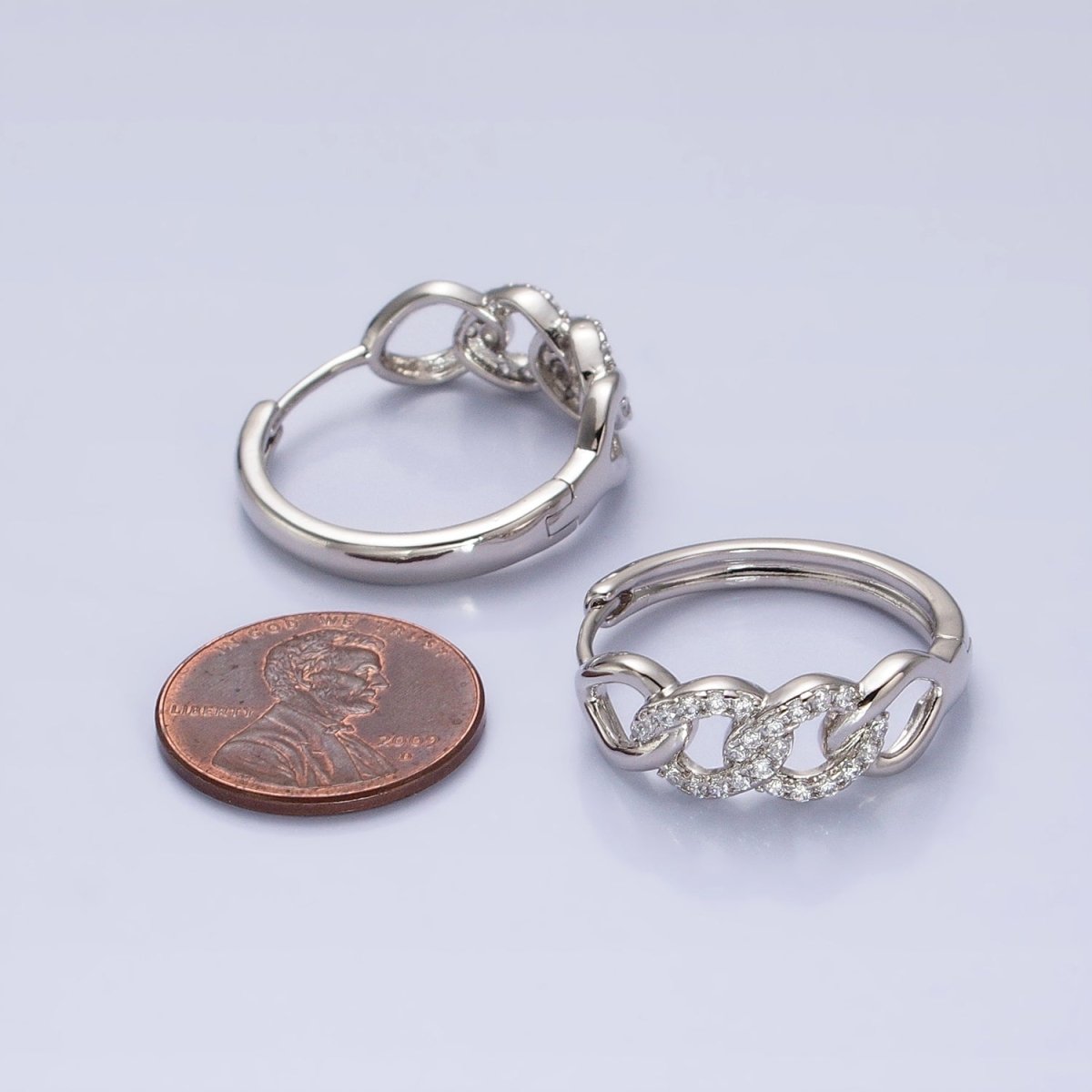 Dainty Silver Chain Link with CZ Micro Pave Stone AB786 - DLUXCA