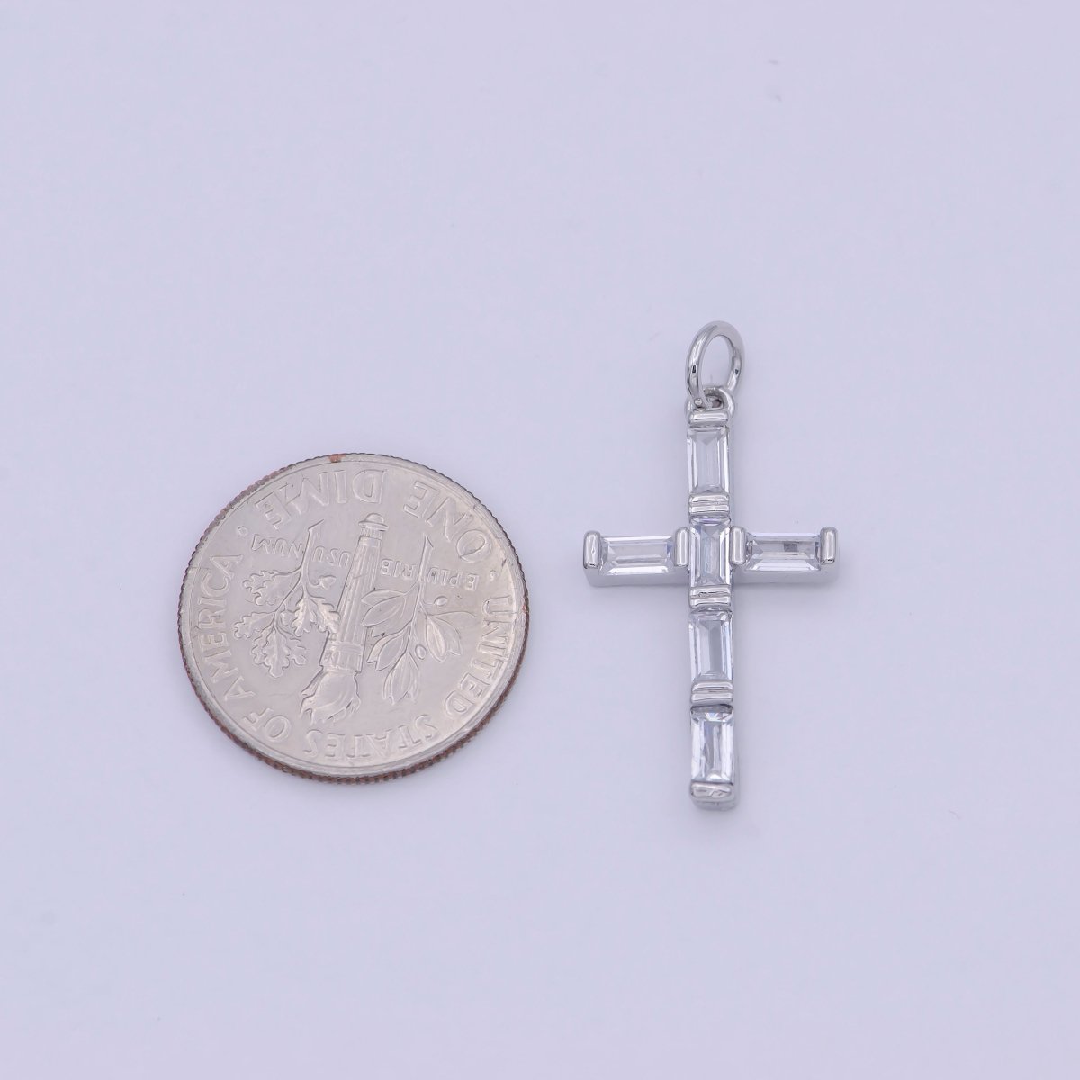 Dainty Silver Cross Charm Baguette CZ Cross charm for Bracelet Earring Necklace W-179 - DLUXCA