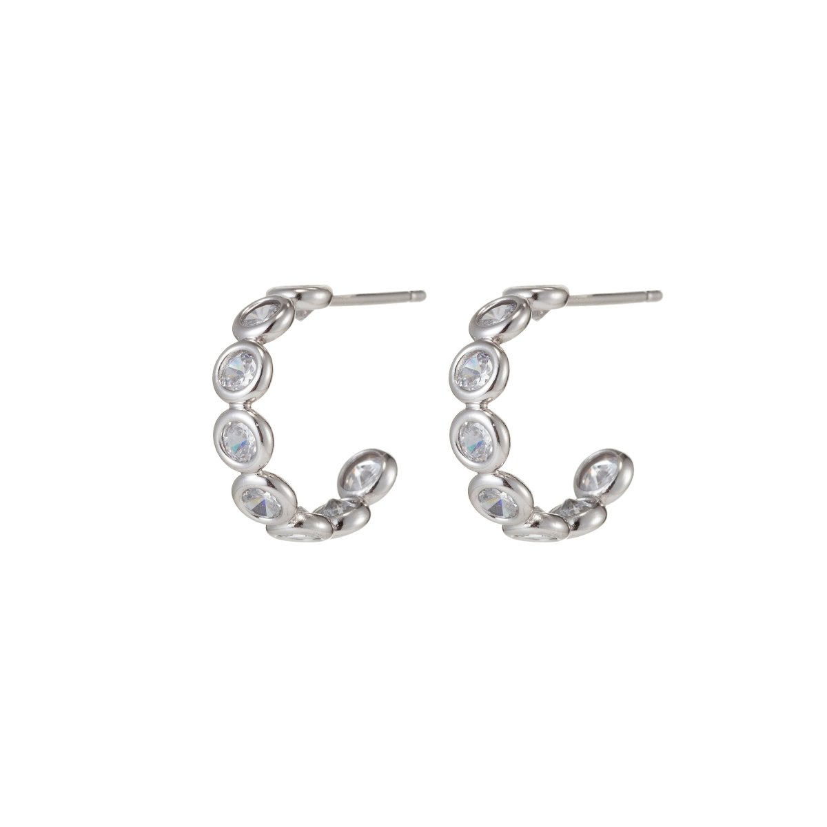 Dainty Silver Diamond Stud earring in Micro Pave CZ Huggie Earring Q-037
