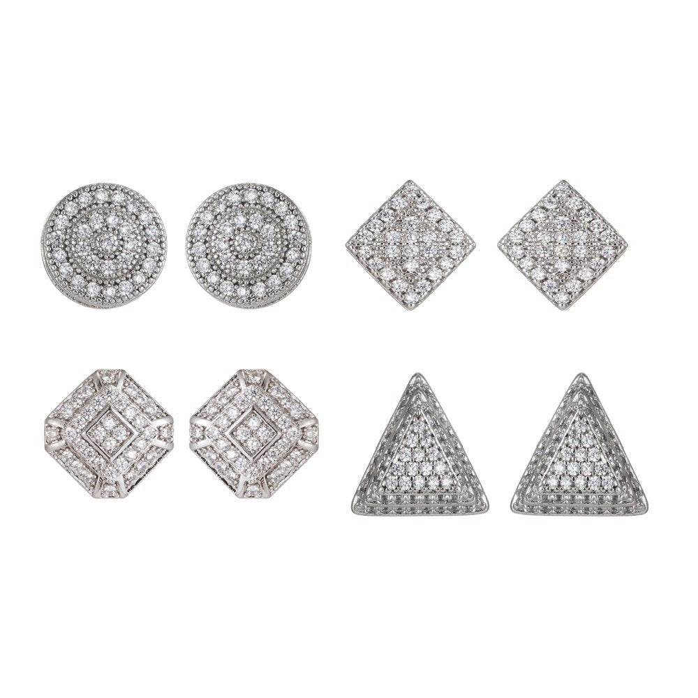 Dainty Silver Geometric Stud Earrings in Clear Cubic Zirconia Micro Pave earring Supply Q-074 Q-076 Q-078 Q-079
