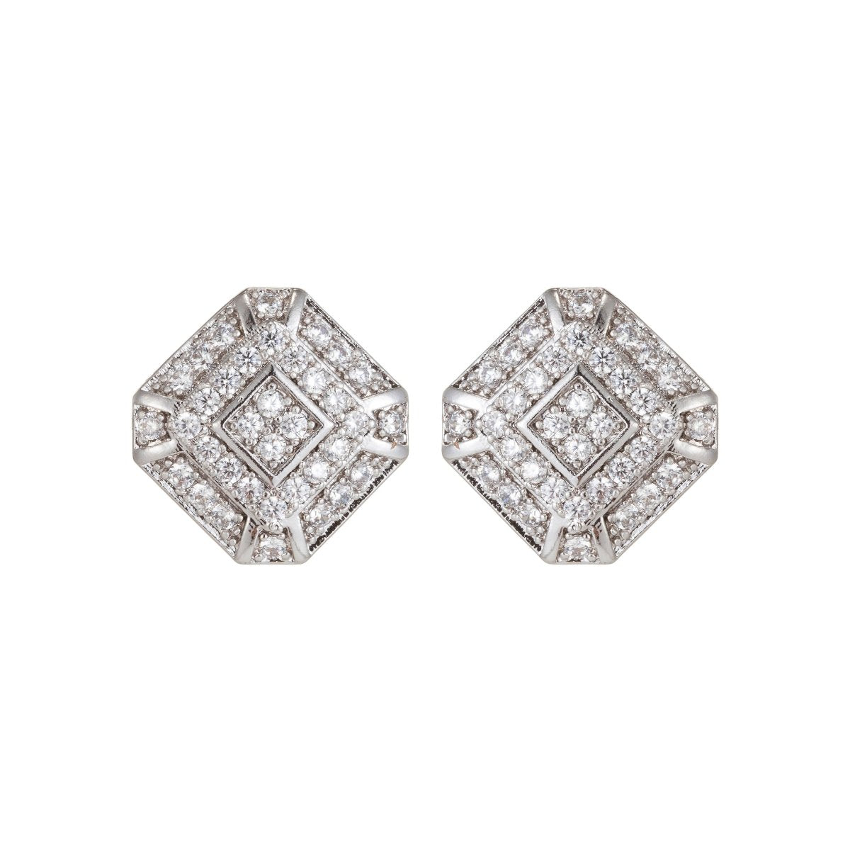 Dainty Silver Geometric Stud Earrings in Clear Cubic Zirconia Micro Pave earring Supply Q-074 Q-076 Q-078 Q-079